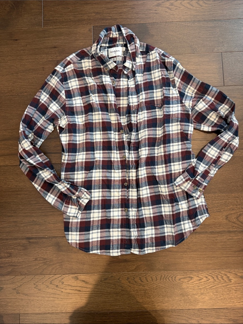 Goodfellow & Co Plaid Shirt in Cream, Navy & Burgundy Size Large - C54-055